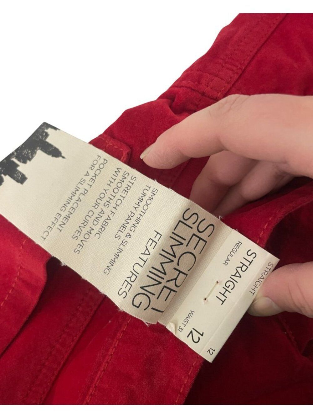 Jones New York Womens Velour Pants sz 12 Red Regular Lexington Straight NWT - Picture 3 of 14